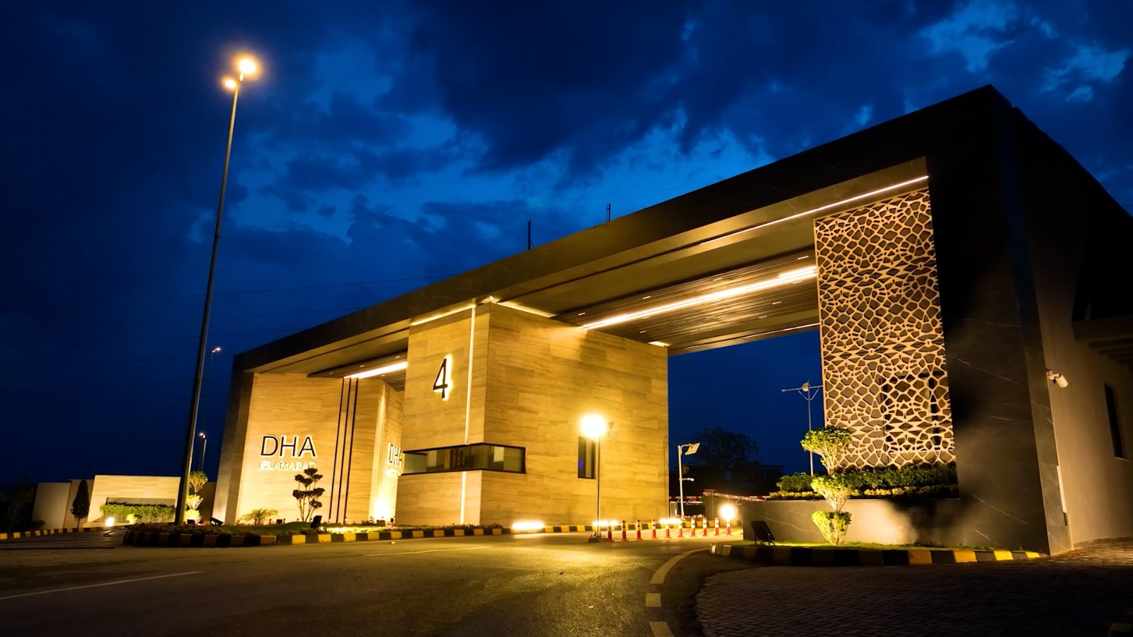 DHA Phase 4 Entrance Gate at night